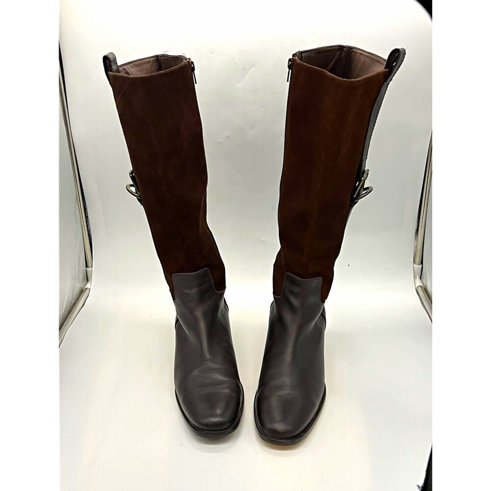 Lands’ End Brown Leather Suede Knee High Riding Boots Buckle Zip Lined US 9.5M
